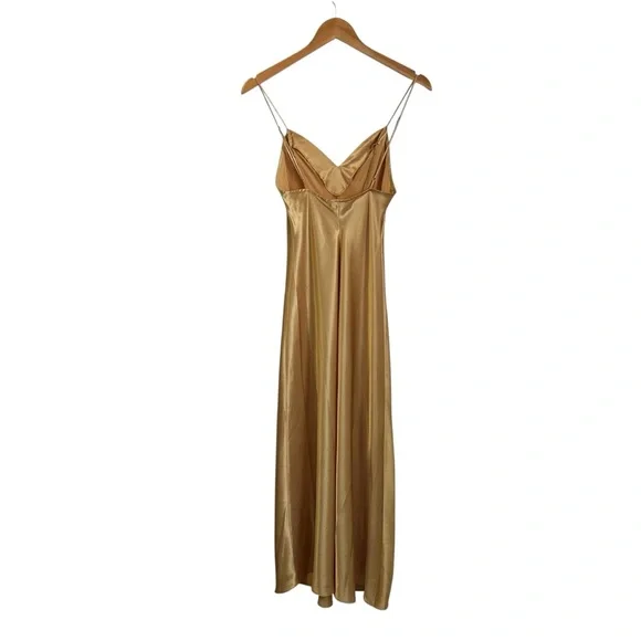 Vtg Victoria's Secret Gold Label Satin Maxi Slip Dress Nightgown Sz Small Gold - Picture 11 of 11